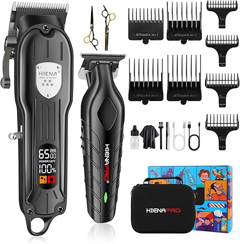 HIENA PRO Juego de cortapelos y recortadores de pelo profesionales para hombres, recargable, kit de cortapelos inalámbrico con pantalla LCD, regalos