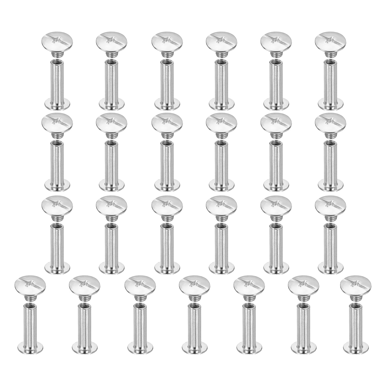 sourcing map 25set Chicago Screw M5x19mm Phillips Nail Rivet Stud Bolts Rivets Binding Post Screw for DIY Craft Leather Belt Bag Bookbinding, White
