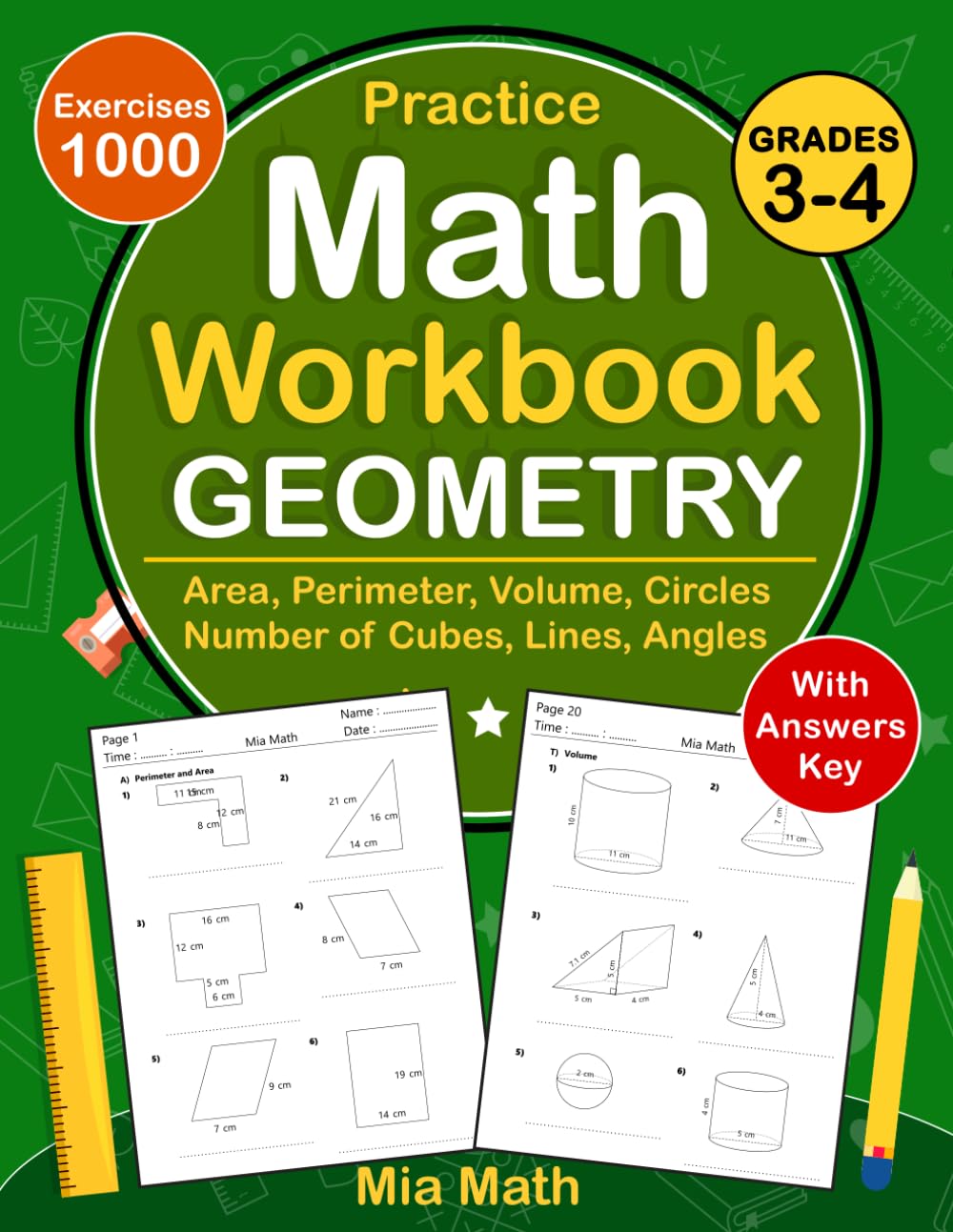 Geometry Math Workbook For Grades 3 To 4 With Area, Perimeter, Volume, Number of Cubes, Lines, Angles, Circles: Geometry Practice Workbook For 3rd and ... Worksheets - Geometry Homeschool (Ages 8-10)