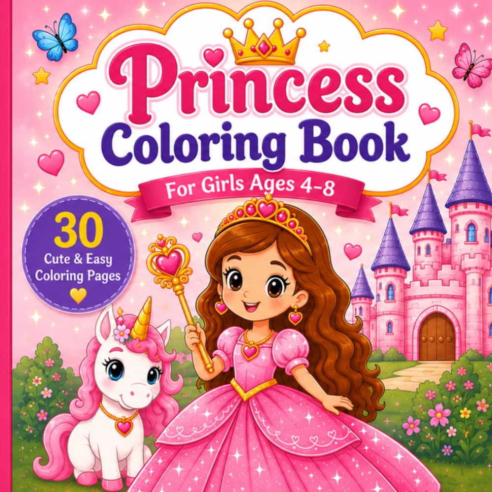 Princess Coloring Book: 30 Bold and Easy Coloring Pages Featuring Princesses