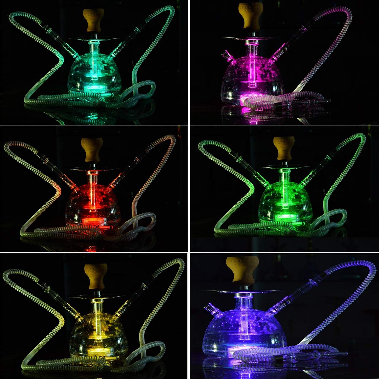Pipa de Agua Conjunto de Diseño Creativo Hookah Shisha Compacto con Luz LED, un Tazón de Cerámica Y la Manguera del Sostenedor de Carbón Portátil, Grado Superior Shisha,2 Tube