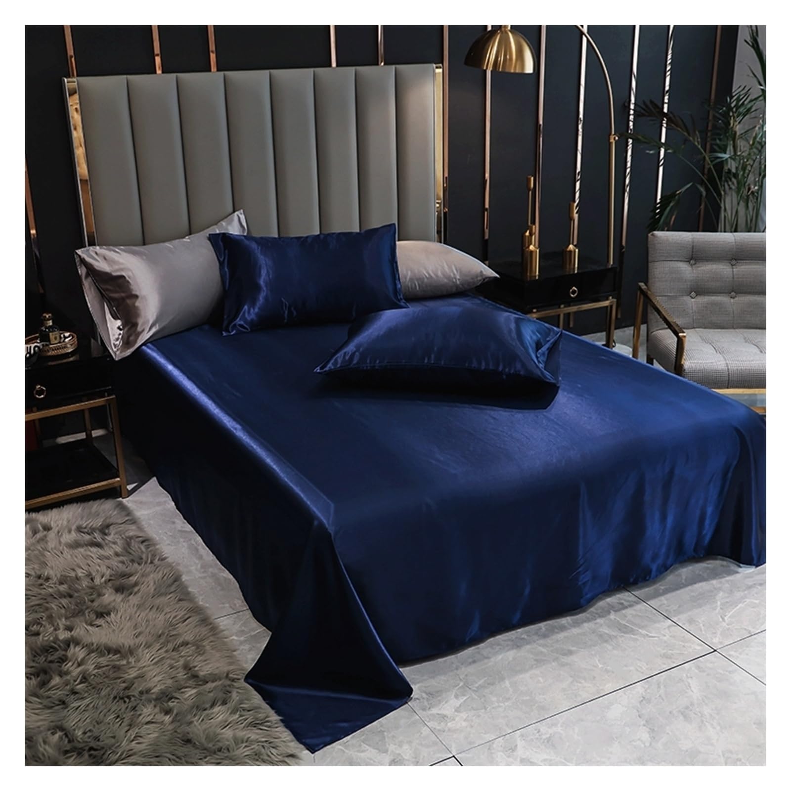 Solid Silky Satin Soft Bed Sheets,Satin Seamless Flat Sheet Optional Pillowcase(Type 2,230x260cm)
