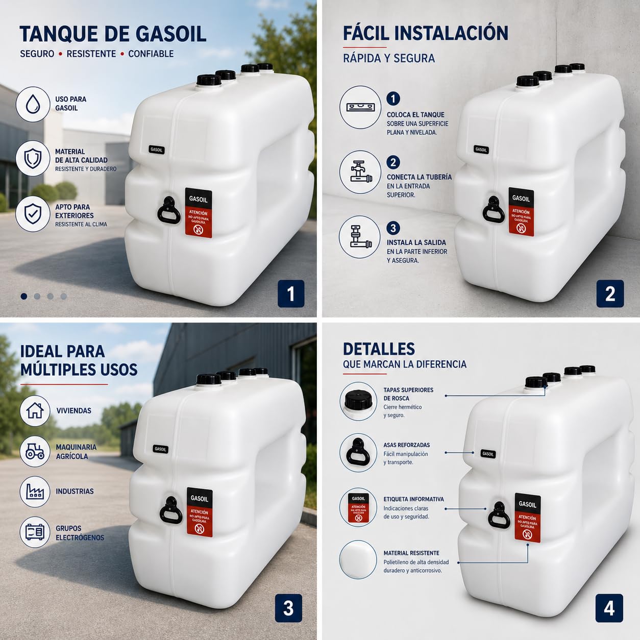 Deposito Gasoil 1000 Litros Homologado | Tanque Combustible HDPE | Alta Resistencia, Ligereza, Fácil Montaje, Paso por Puertas Estrechas | Uso Profesional, Compacto, Resistente y Seguro