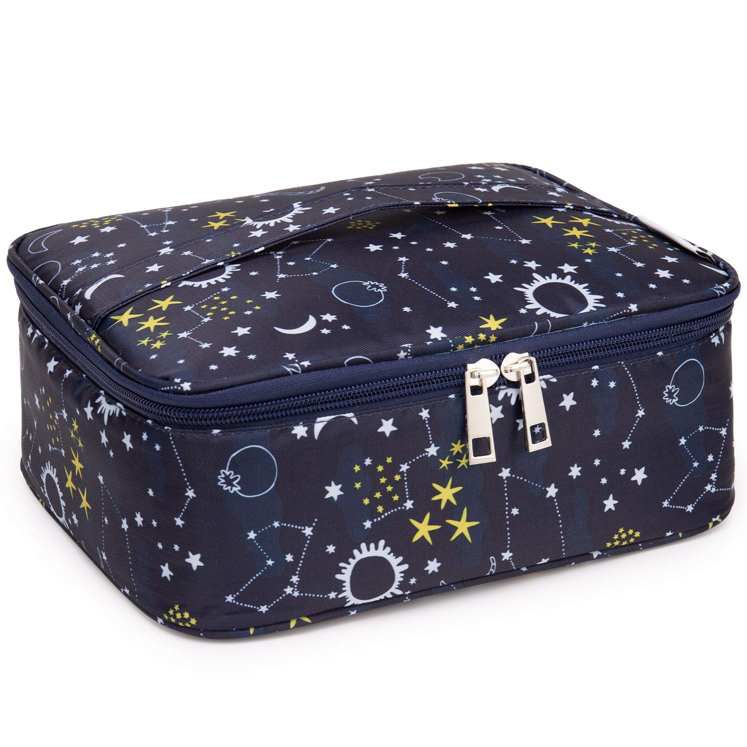 Narwey Travel Makeup Bag Large Cosmetic Bag Makeup Case Organizer for Women (Blue Galaxy)
