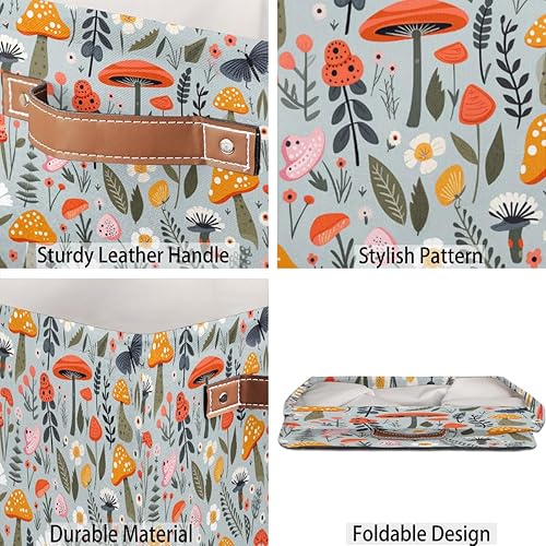 Miniatura 5 de Cesta de almacenamiento de 13 x 13 pulgadas, contenedor de almacenamiento de hongos, hojas, plantas, flores, tela de poliéster, caja de