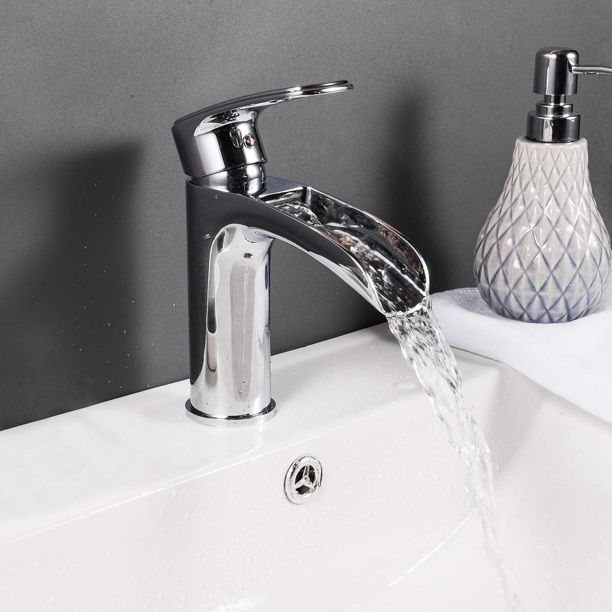 Frap Rubinetto miscelatore a cascata per lavabo da bagno, miscelatore monocomando per bagno, cromato