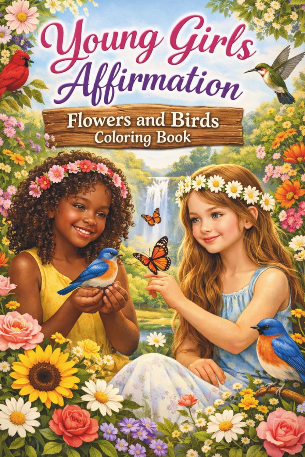 Young Girls Affirmation: Flowers and Birds Coloring Book