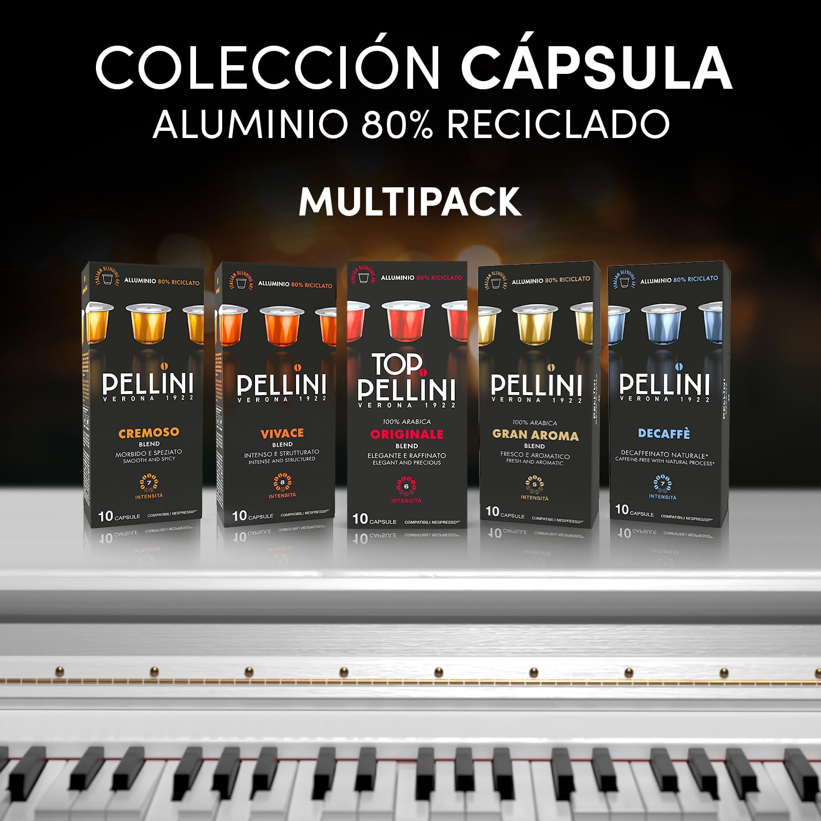 Pellini Vellutato, 250 Cápsulas de Aluminio compatibles con Nespresso, Mezcla de café Arábica y Robusta, con notas de frutos secos y regaliz, 5 paquetes de 50 cápsulas