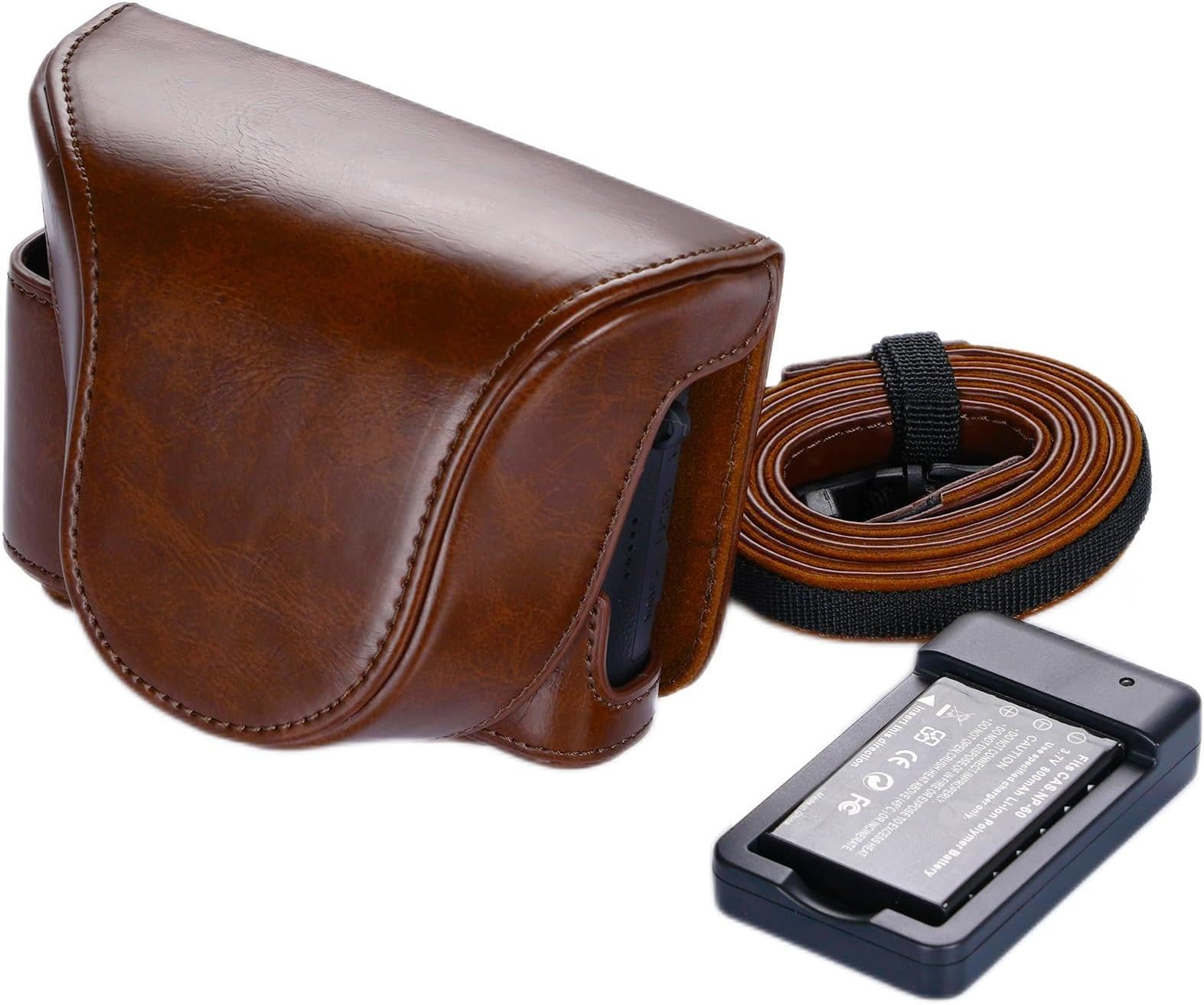 AhlirmoyAdvanced DC202 Digital Camera Accessory Pack: Quick Charge Battery Compartment & Premium Brown Leather Case | Perfect for Digital Point & Shoot Cameras