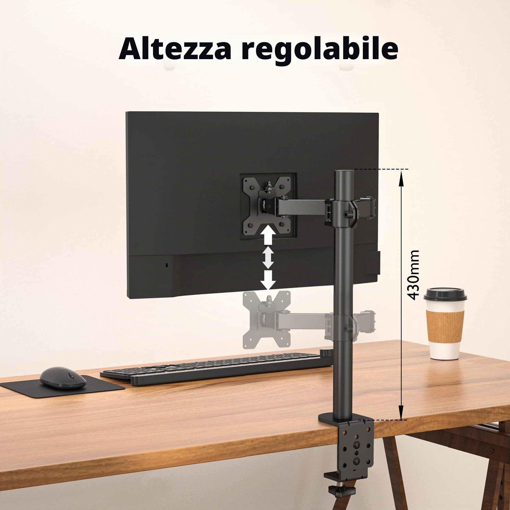 BONTEC Braccio Monitor Singolo per Schermo LED LCD da 13 a 32 Pollici, Ergonomica Inclinazione e Rotazione Braccio Monitor Scrivania con Morsetto, Dimensioni VESA: 75x75-100x100 mm
