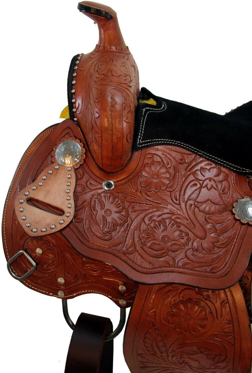 Bambini Giovani Pony Sella Pelle Western Horse Bambini Barrel Trail Floral Tooled 25,4 cm 27,9 cm 30,5 cm