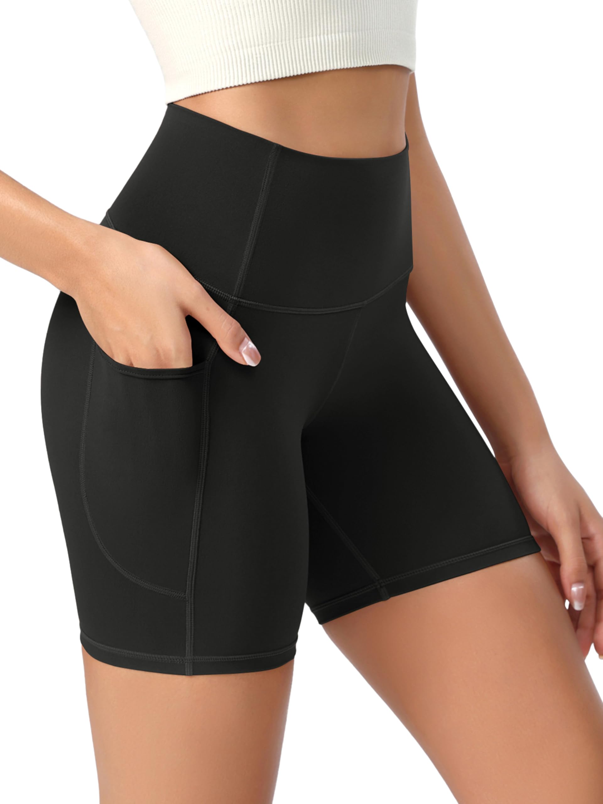 ODODOS Women's High Waist Lounge Yoga Shorts with Pockets, 4"/6"/8"/10" Buttery Soft Biker Shorts