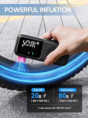 Miniatura 6 de Mini bomba eléctrica para bicicleta, bomba de bicicleta de 120 PSI portátil con parada automática de calibre, bomba de bicicleta con Presta y