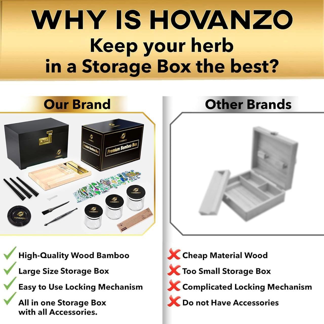 HOVANZO Premium Large Bamboo Storage Box with Combination Lock, Decorative Box Set, Large Wooden Container - Image 2