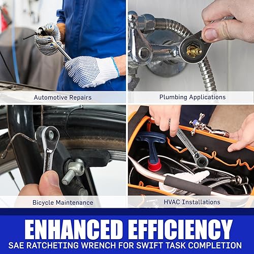 Miniatura 8 de LE LEMATEC 8-in-1 SAE Ratcheting Wrench Set, 8 sizes in 2 Pieces Including 516, 38, 716,916, 58, 1116, 34-Inch  12 Point Ratchet Wrench, Heat