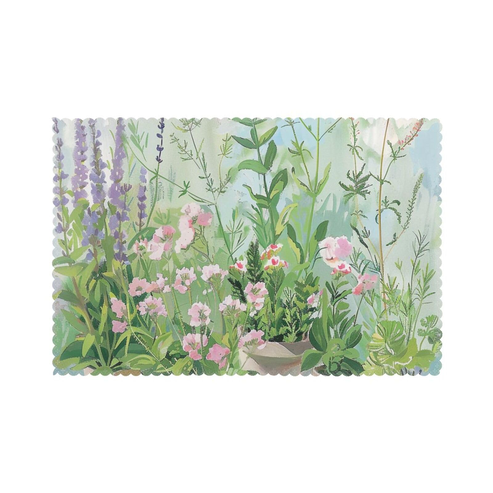 Springtime Herb Garden Printed Placemat Heat Resistant Place Mats Set of 6 PCS Washable Kitchen Table Mats, 12x18 Inch