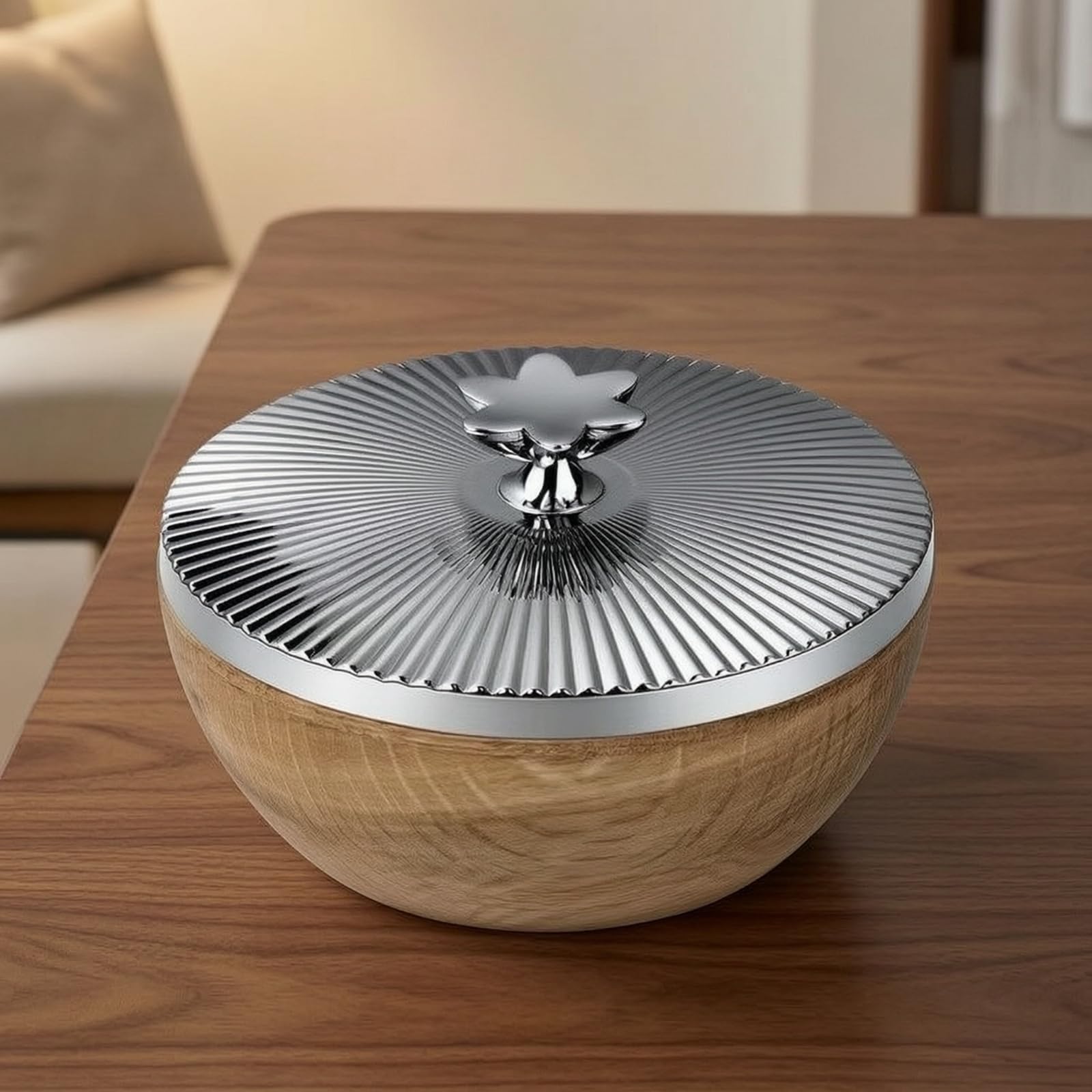 Bote de Almacenamiento Redondo Contenedor Recipiente Caja con Tapa Organizador Decorativo para Snacks Té Frutas Secas Repostería Material Madera y