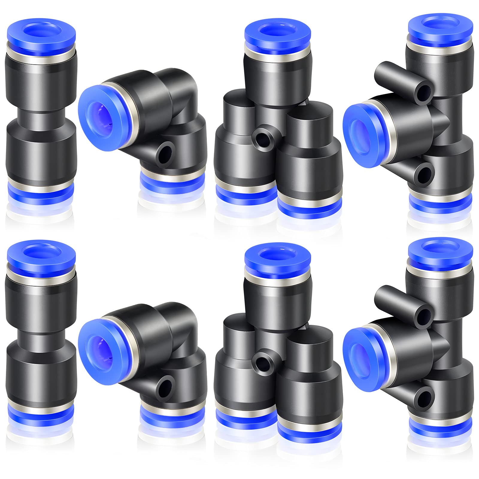 Ergaoboy Bu Pu 8 Pcs 4Mm Tube Od Push To Connect Fitting Kits, Blue 2 Straights 2 Elbows 2 Tee 2 Splitters Push Lock (Pu4)