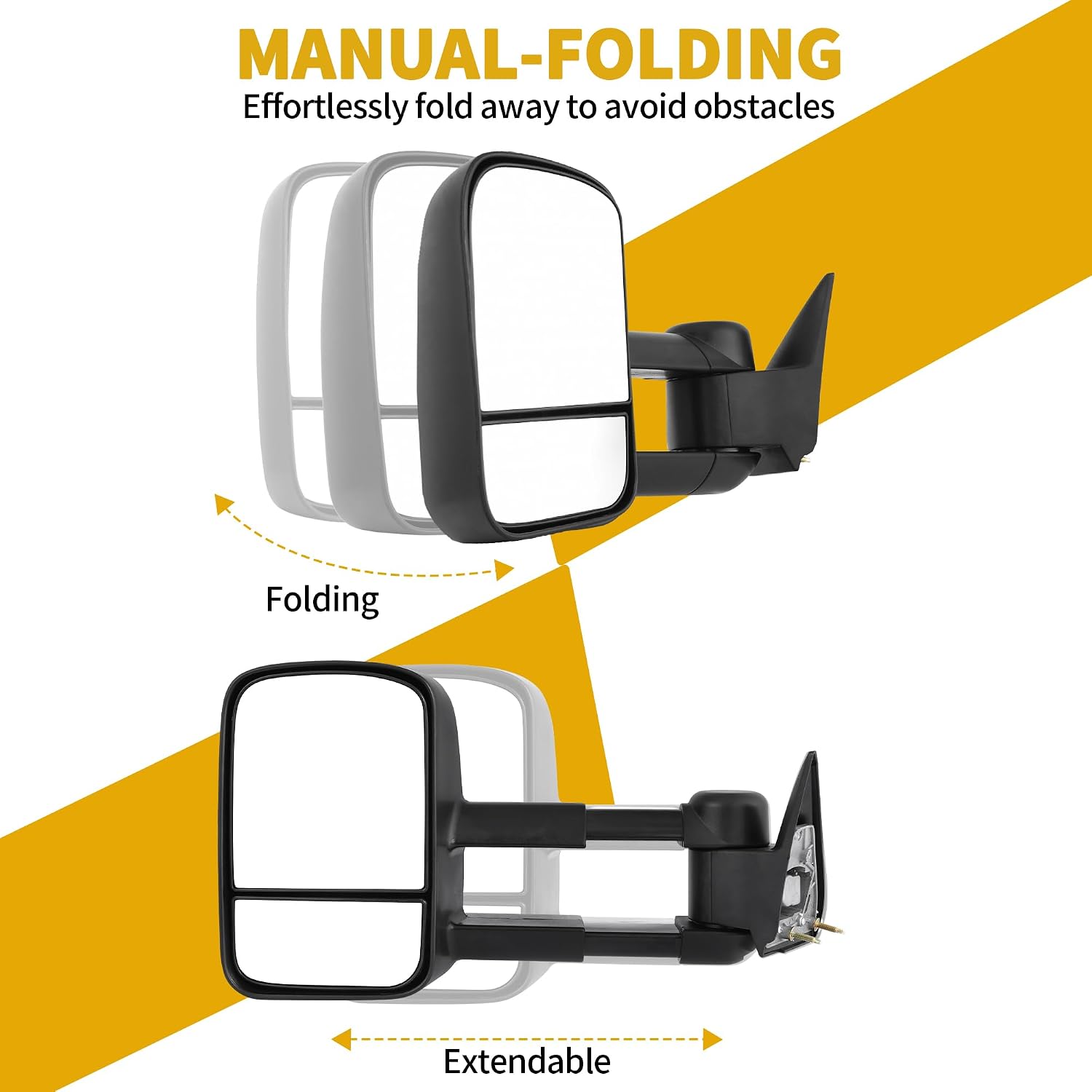 DWVO Side Towing Mirrors Compatible with 1988-1998 Chevy GMC C/K 1500 2500 3500 Pickup Manual Adjusted Extendable, Black Housing, Pair Set