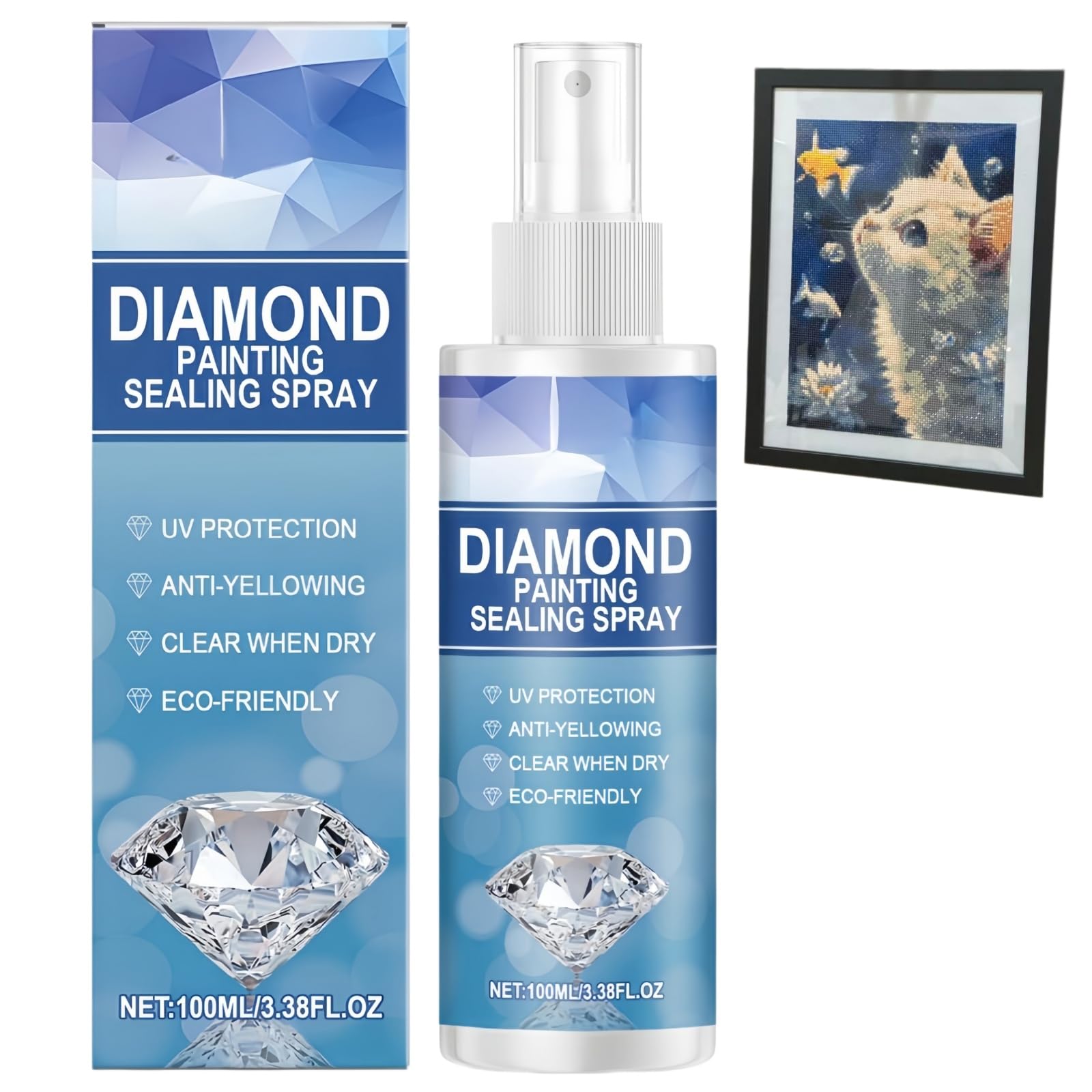 Diamond Art Sealer Spray,Crystal Art Sealer,Diamond Art Glue,Spray for Art with High Gloss,Durable Strong Seal,Diamond Art Kits,Transparent Traceless Craft Glue,Crystal Art Accessories and DIY,100ml