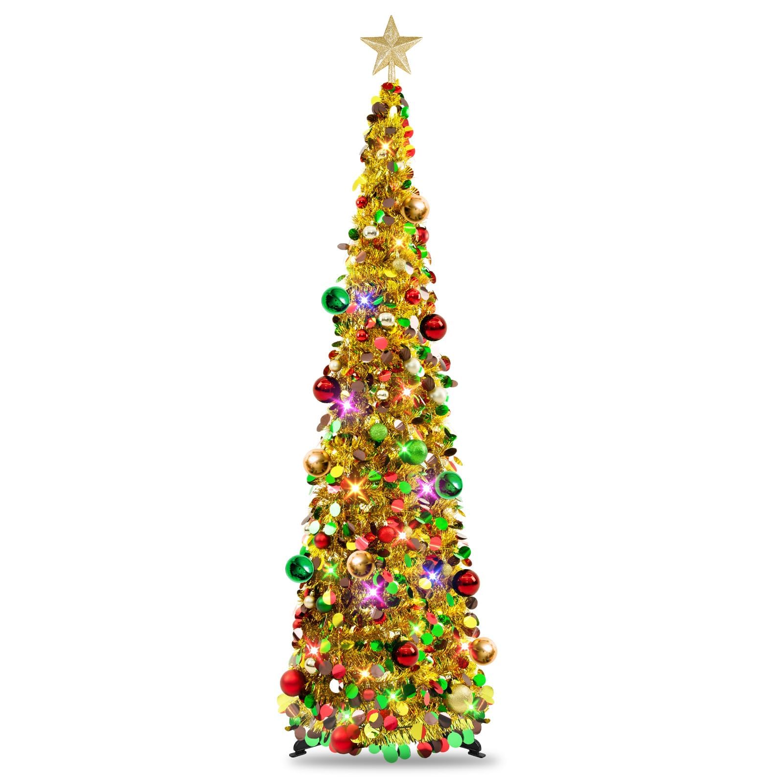 N&T NIETING Kerstboom met Stand, 150cm (5ft) Herbruikbare Opvouwbare Klatergoudboom voor Kerstversiering, Huis, Kantoordecoratie, Rose Rood