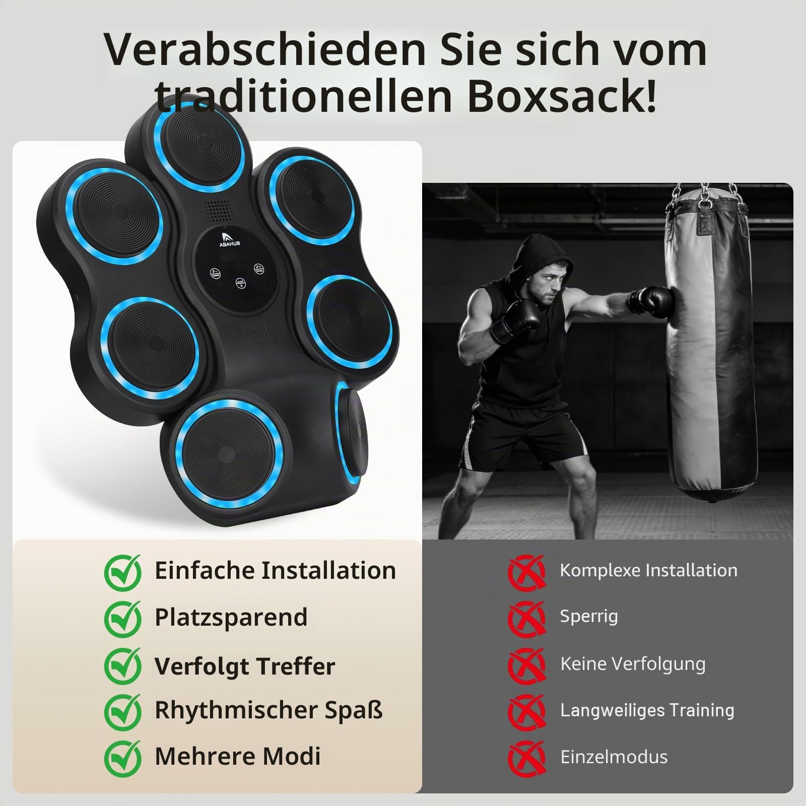Abahub Music Boxing Machine for Adults & Kids, Home Fitness Equipment with Gloves, Wall Mounted Interactive Punching Target