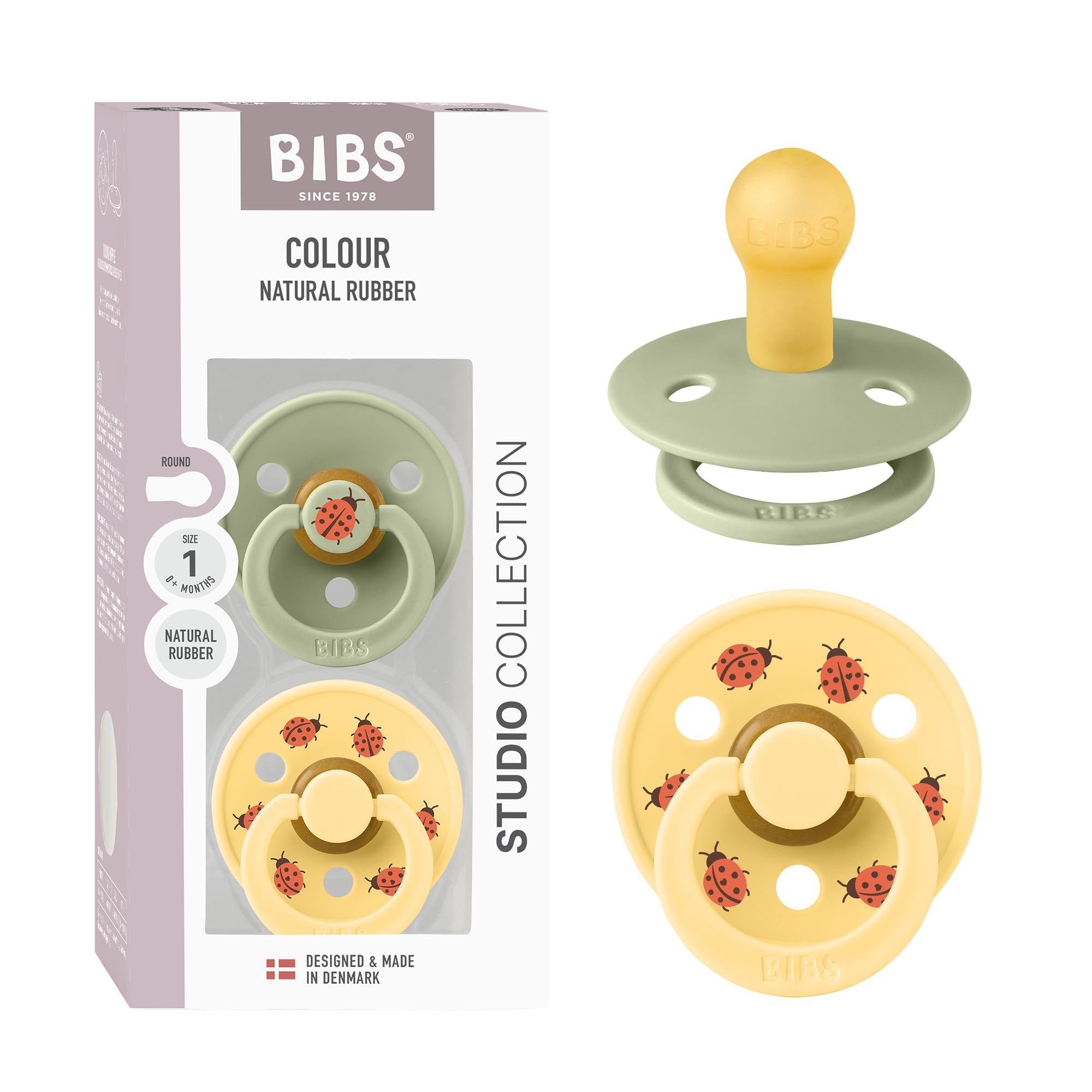 BIBS Colour Studio Soother 2-Pack, BPA Free Dummy Pacifier, Round Nipple. Natural Rubber Latex, Made in Denmark, Size 2 (6-18 Months), Violet Sky/Petal — view 25