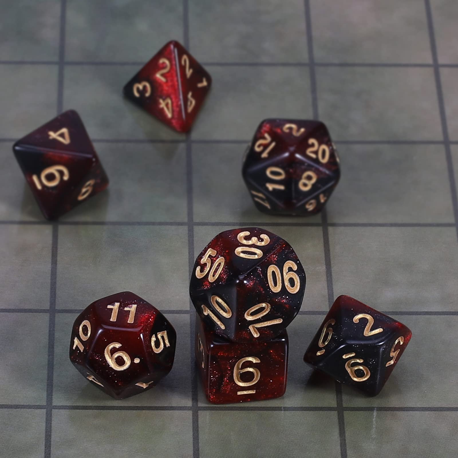 QMAY DND Dice Polyedrisches Würfel Set - 7 Stück für Dungeon und Dragons MTG RPG D&D D20, D12, D10, D%, D8, D6, D4 (Rot und Schwarz) - 4