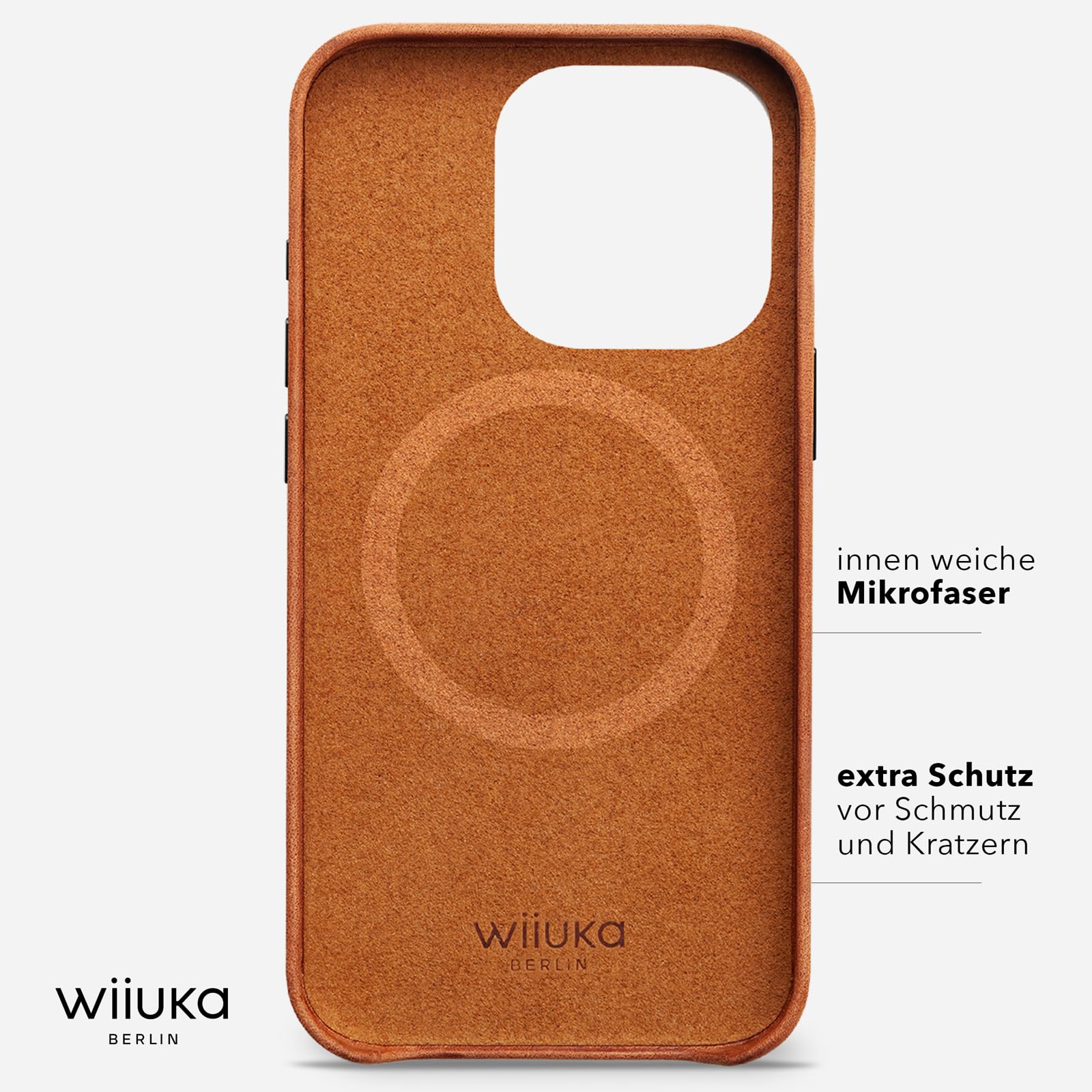 WIIUKA Funda para iPhone 15 Pro, Piel de Alemania Extrafina, Premium para Teléfono Móvil, Qi, Vintage, Marrón Coñac