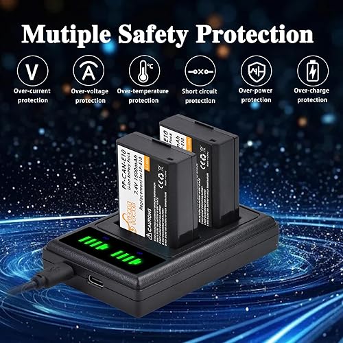 Miniatura 6 de Pickle Power Batería LP-E10 2 Pack y LED Dual Charger para Canon EOS Rebel T7 T6 T5 T3 T100, EOS 2000D, 3000D, 4000D, 1200D 1100D 1300D 1500D,