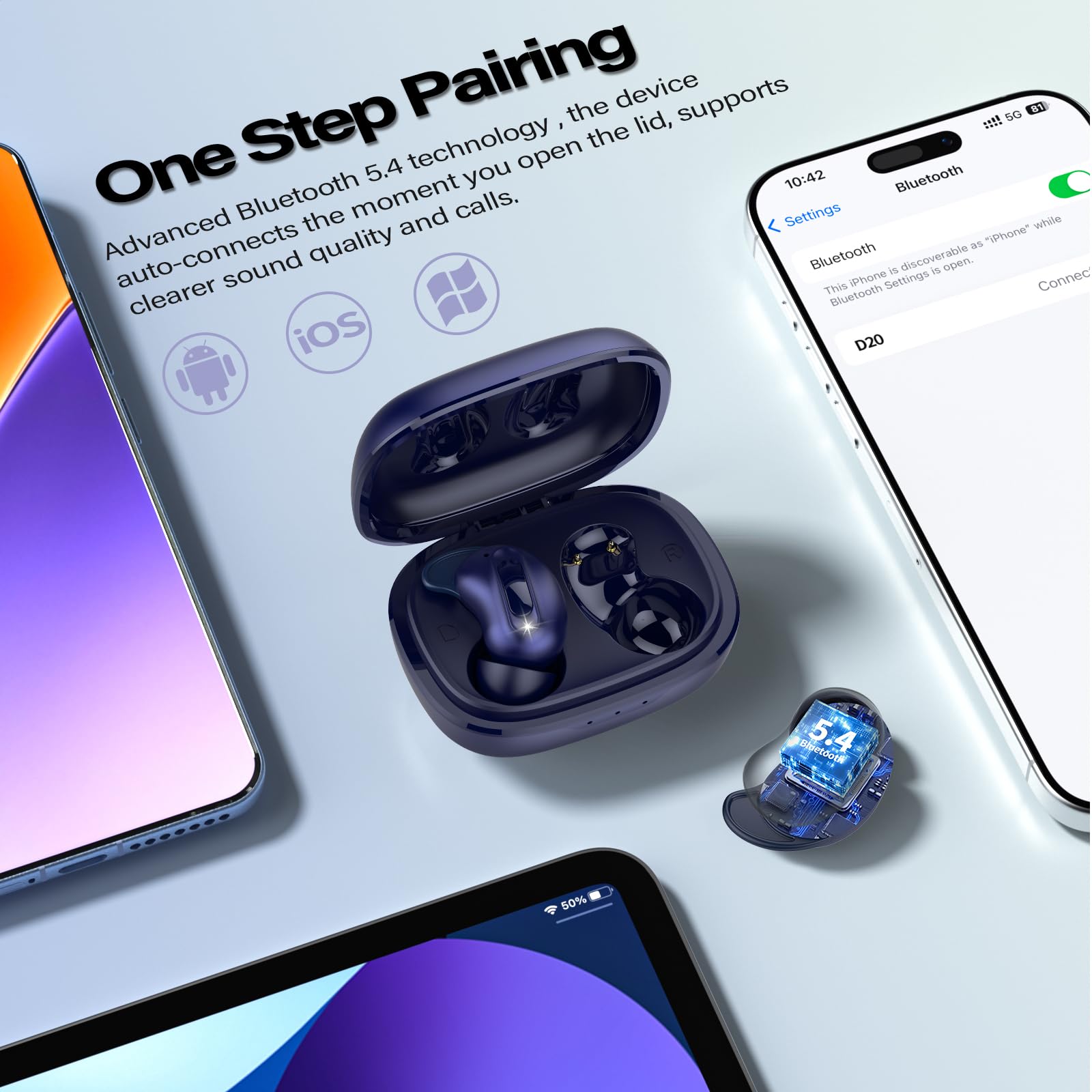 Auriculares del sueño, Mini estéreo de Graves Profundos de los Auriculares de botón inalámbricos de Bluetooth 5.4 de la ANC