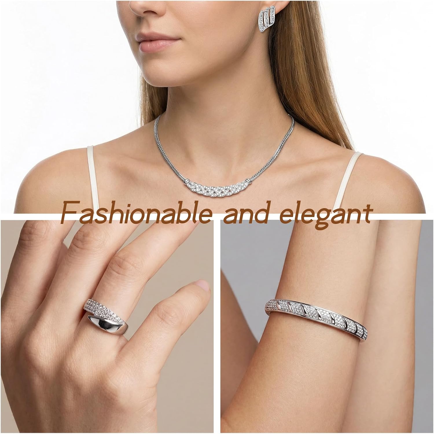 Women Jewelry Set Gold Necklace Bracelet Ring Earrings Set Women Gifts 18K Gold Plated Bridal Fashion Accessories Party Gift Bracelet Jewelry Necklace Earrings Rings 4 Pieces - Image 3