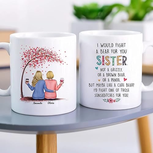 Miniatura 27 de Gossby Taza de café personalizada para hermana, regalo personalizado con diseño, nombre, 11 onzas, 15 onzas, cumpleaños, Navidad, regalo de larga 3