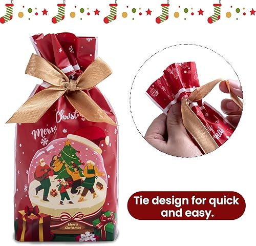 Miniatura 4 de Goture 50 bolsas de regalo con cordón, bolsas de regalo de San Valentín, Navidad, pequeñas bolsas de regalos con 5 diseños diferentes para Feliz
