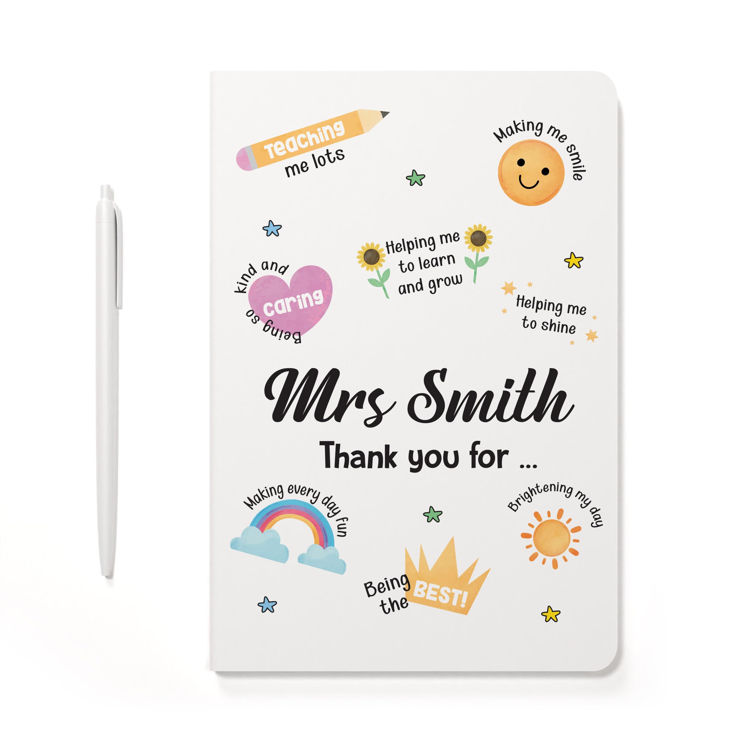 Beecreative Personalised Thank You Teacher A5 Notebook And Pen Gift - Custom Nursery, Sen or Autism Teacher Gifts
