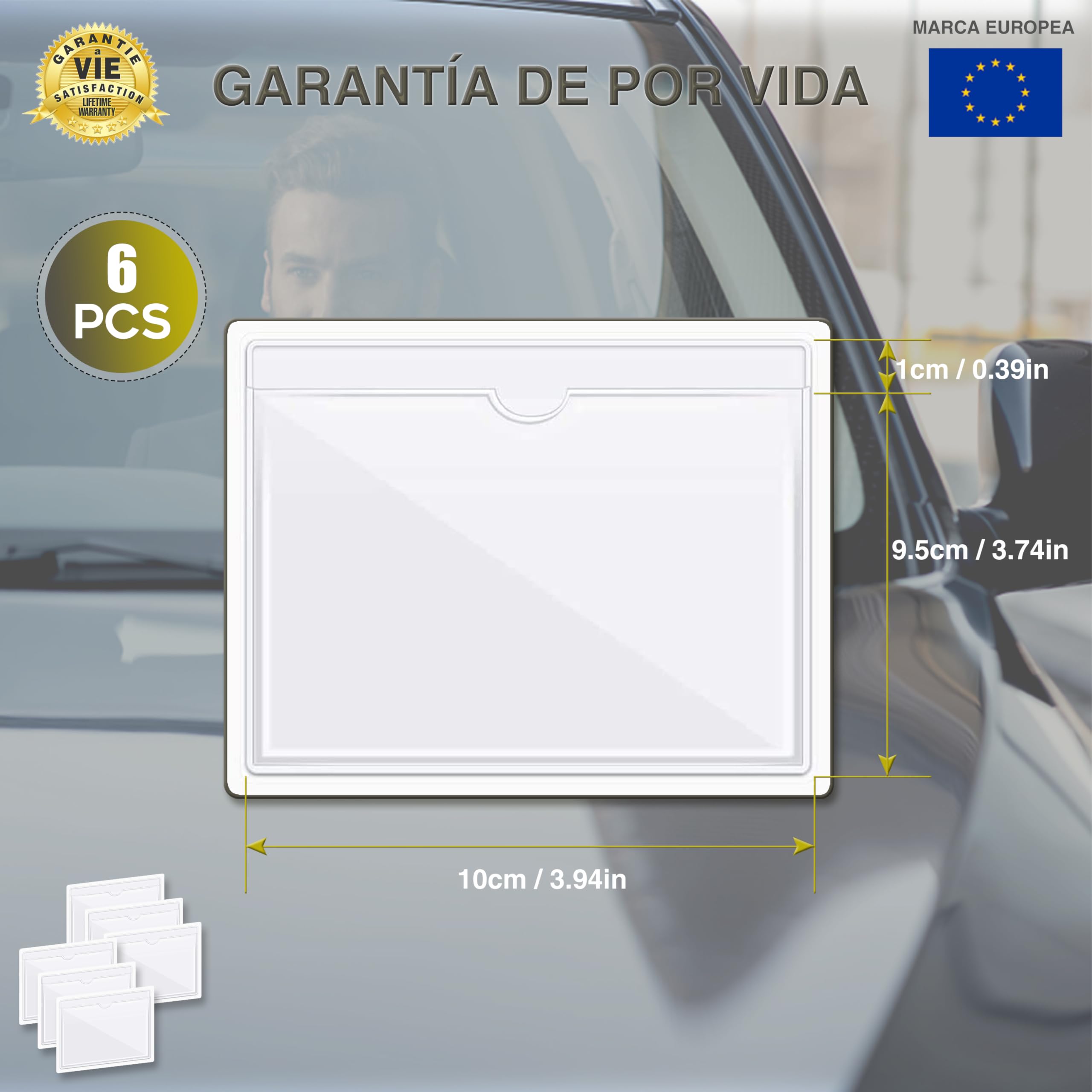 Soporte Permiso Coche Pegatina para el parabrisas y Portapapeles de Aparcamiento, Tarjetas de Discapacidad, Notas - ✮GARANTÍA DE POR VIDA✮|KIT DE 6| Funda Autoadhesivo para Tickets