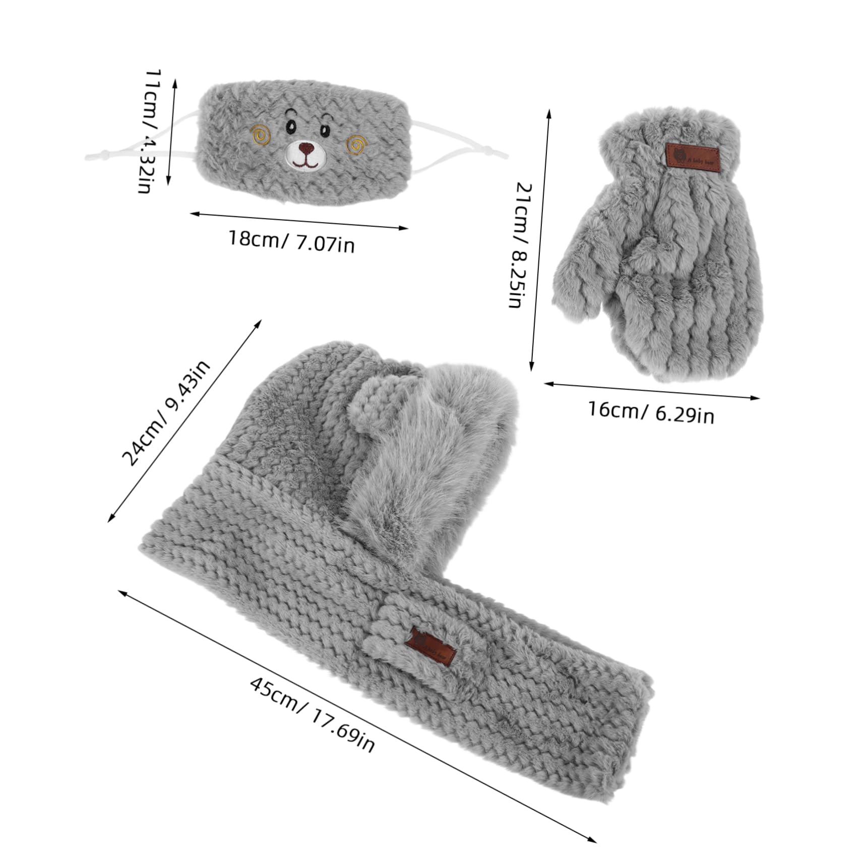 FOMIYES Ski Ear Warmer Bear Hat Warm Windproof Scarf Cap for Women Outdoor Sports Hat Set Grey