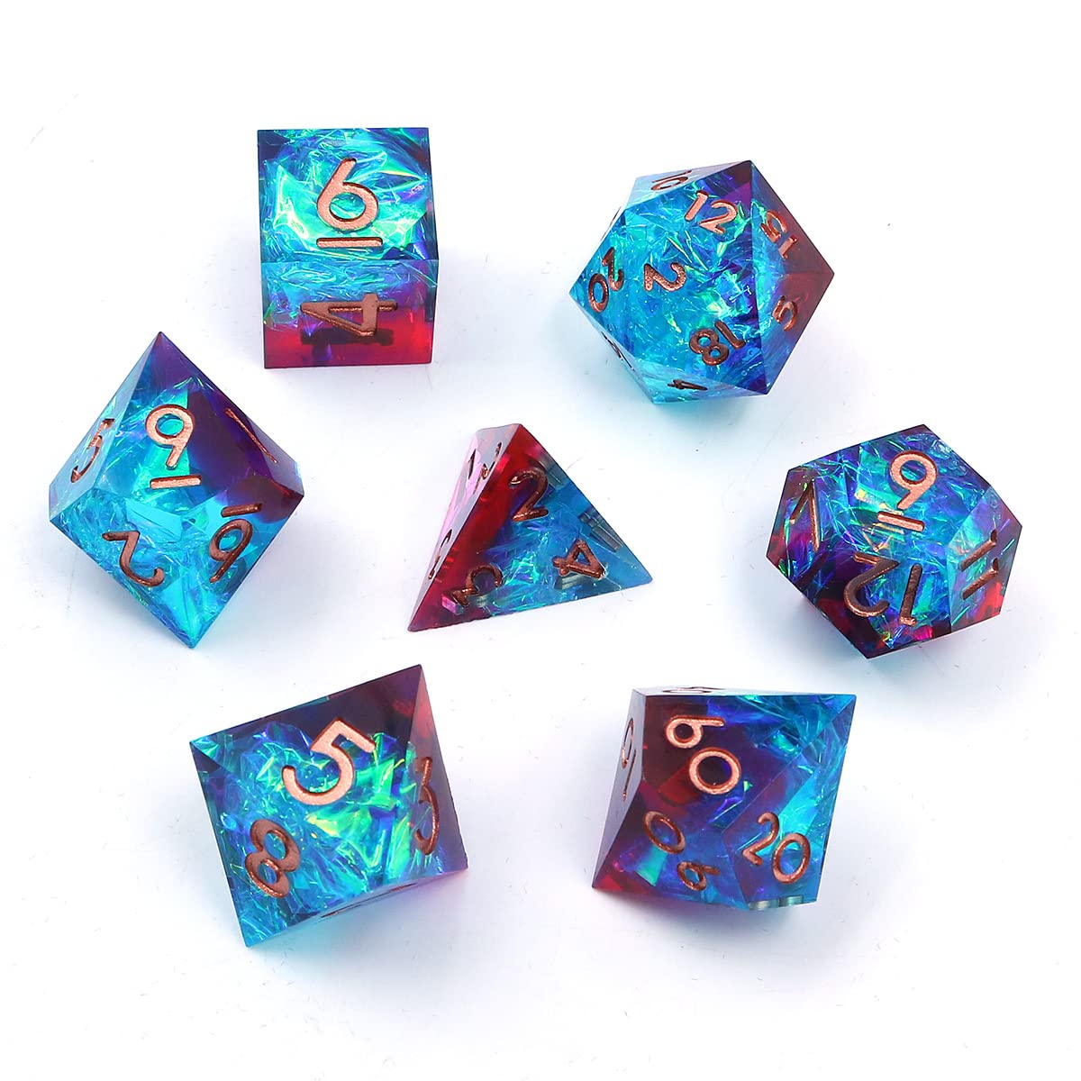 DollaTek Resina Transparente DND Dados Poliédricos RPG D4 D6 D8 D10 D12 D20 para Rol - Rojo y Azul