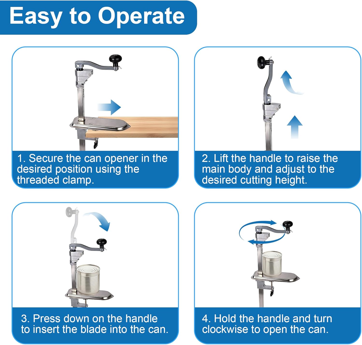 Commercial Can Opener Heavy Duty, Manual Industrial Table Mount Can Opener for #10 Cans, Adjustable Stainless Steel Blade, Fits for 11100, Large Cans, Restaurant Kitchen Use