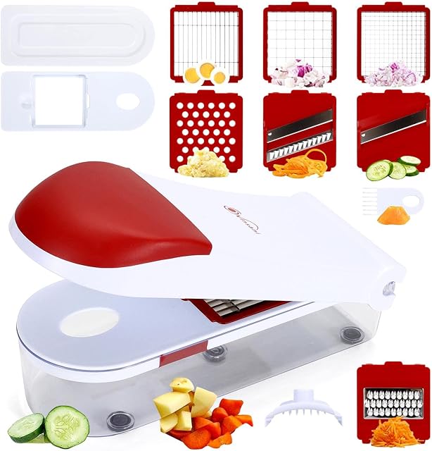 Vinsani® Kitchen Vegetable Cutter Onion Garlic Fruits Cheese Food Cutter Potato Chopper Salad Slicer with 3 Interchangeable Blade Inserts Set Stainless Steel