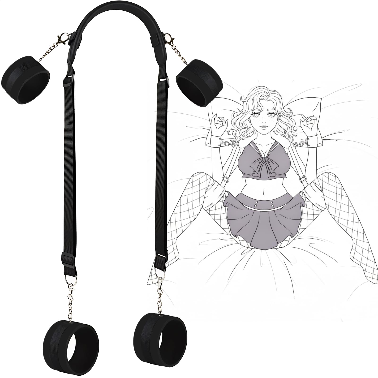 BDSM Sex Bed Bindage - Restraints Kit Toys for Ankle and Wrist Bar Women Sex Resistance Bands Bed for Neck with Ankle Straps Handcuffs Hand Cuff Bracelets Set for Women Adults Bedroom Sweater N7