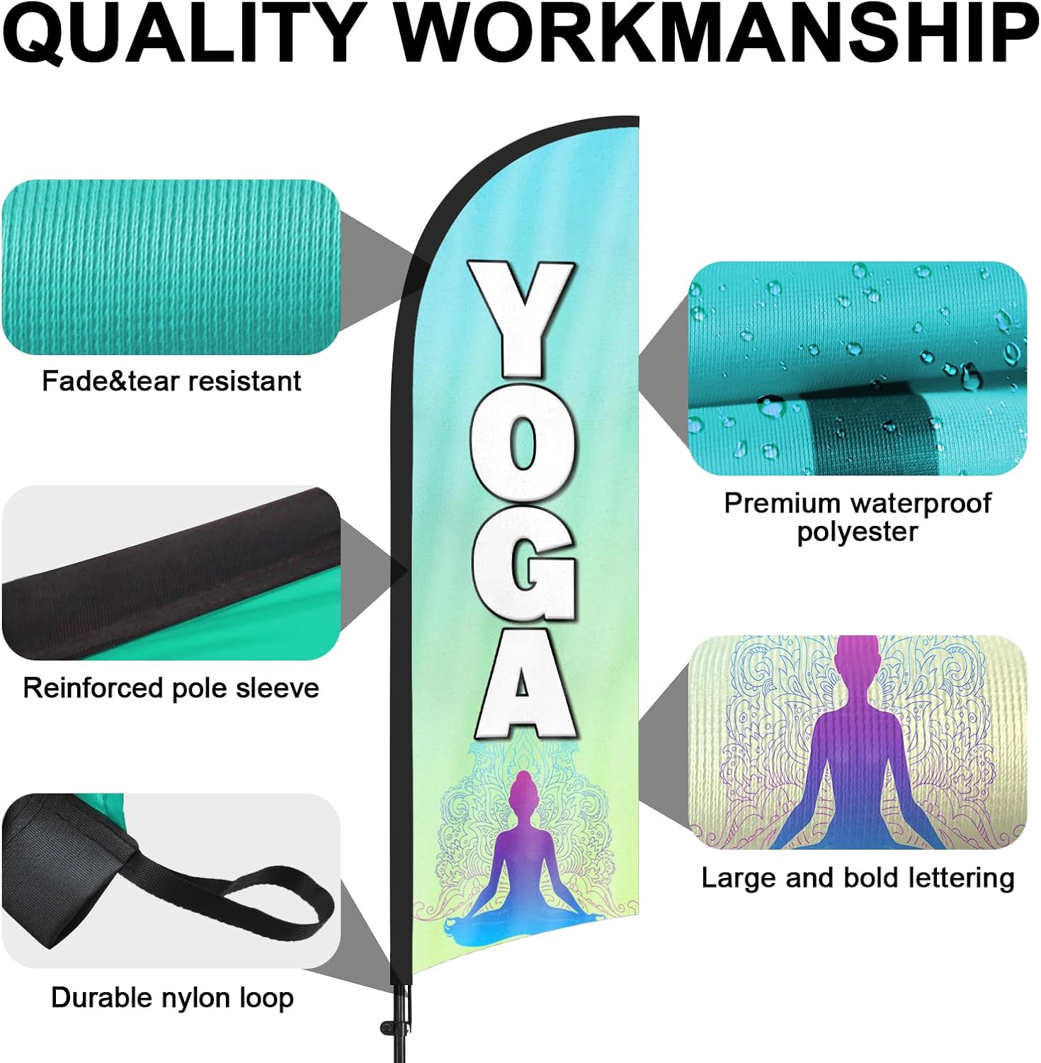 Yoga Advertising Feather Flags Banner, Yoga Swooper Flags with Poles and Ground Stake, 8FT Advertising Feather Flags Sign for Yoga Business