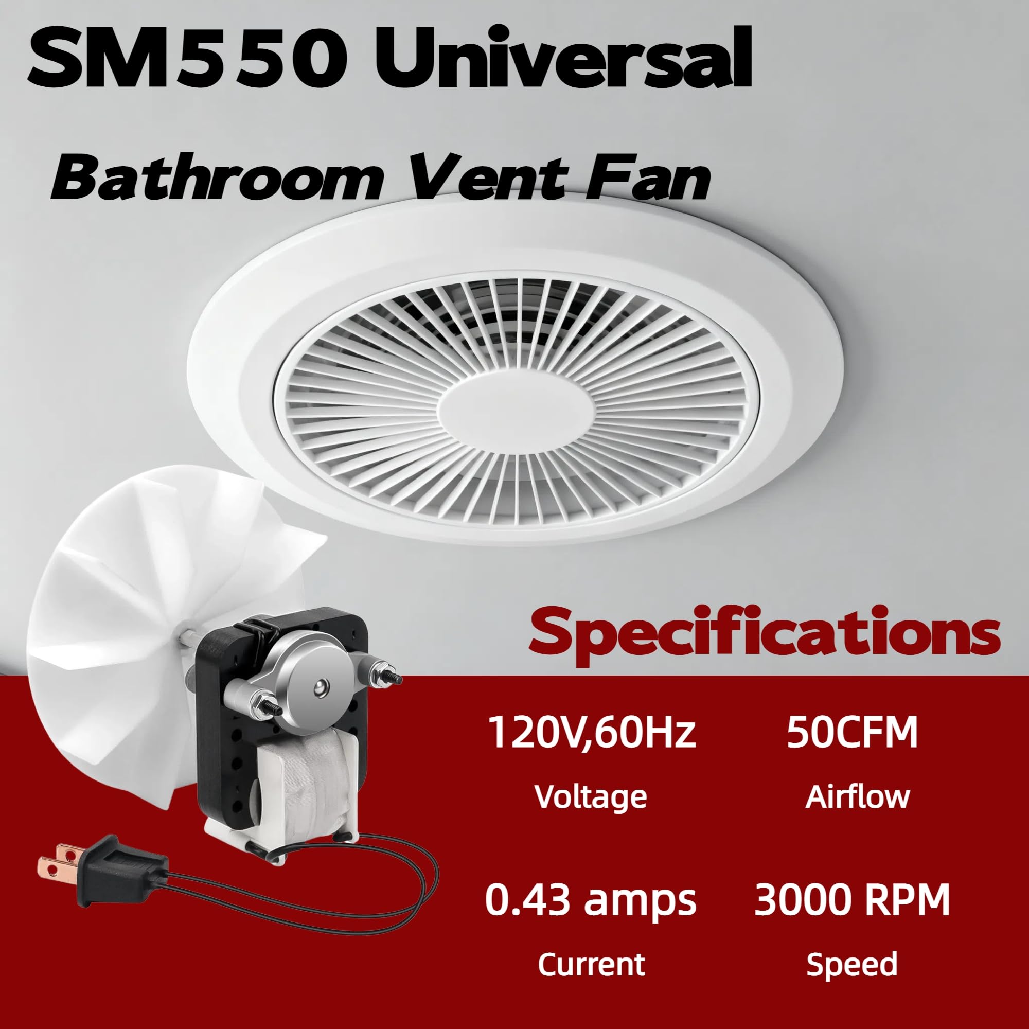 Ventilador de ventilación de baño, motores eléctricos, 120 V, repuesto para Ventorola SM550, paquete de 2