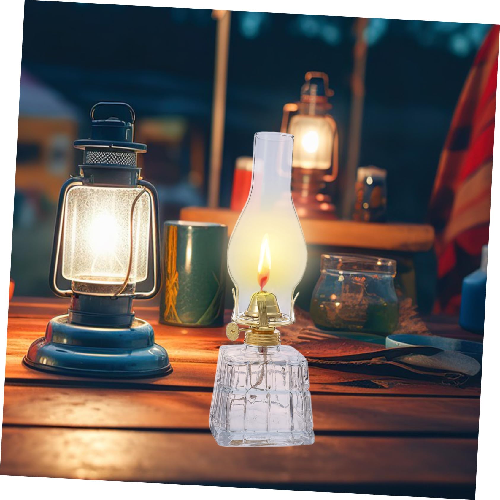 Healifty Lampe à Huile Vintage en Verre et Fer pour Éclairage d'urgence à L'extérieur 350ml