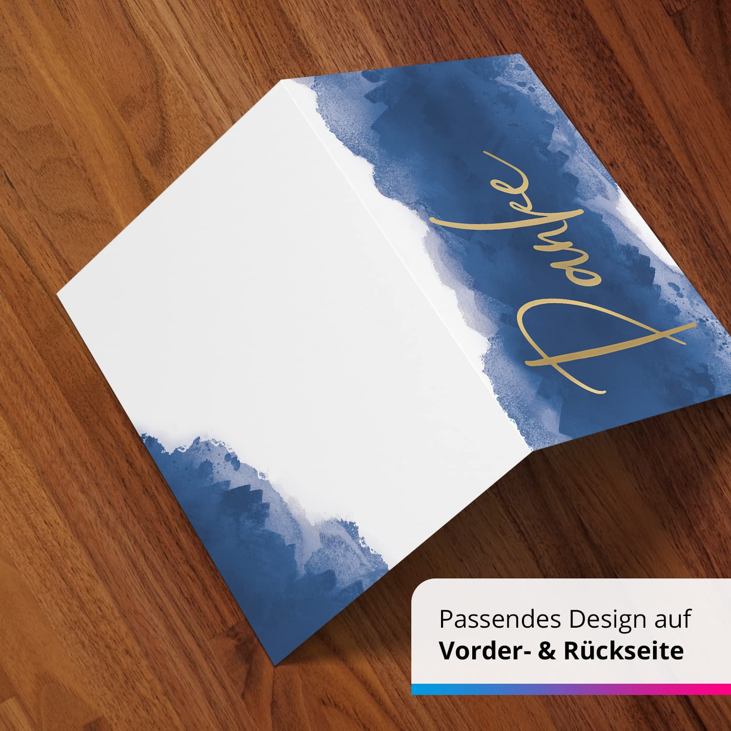 50 Dankeskarten mit Umschlag - Motiv Aquarell Blau - moderne Klappkarten Danksagungen, Danke sagen, bedanken, Dankeschön Karten