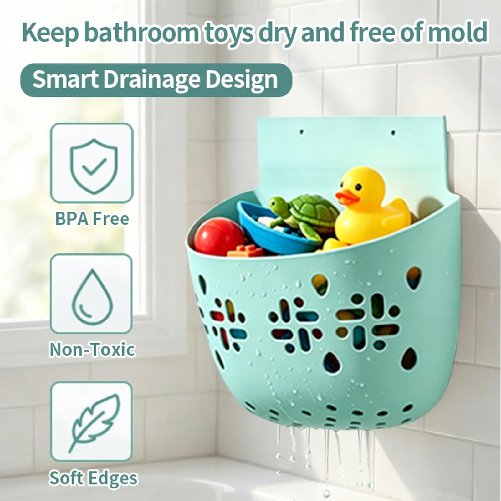 Support de jouets de douche pliable en silicone | Grand panier de rangement mural pour salle de bain, piscine, idéal pour les enfants et les filles