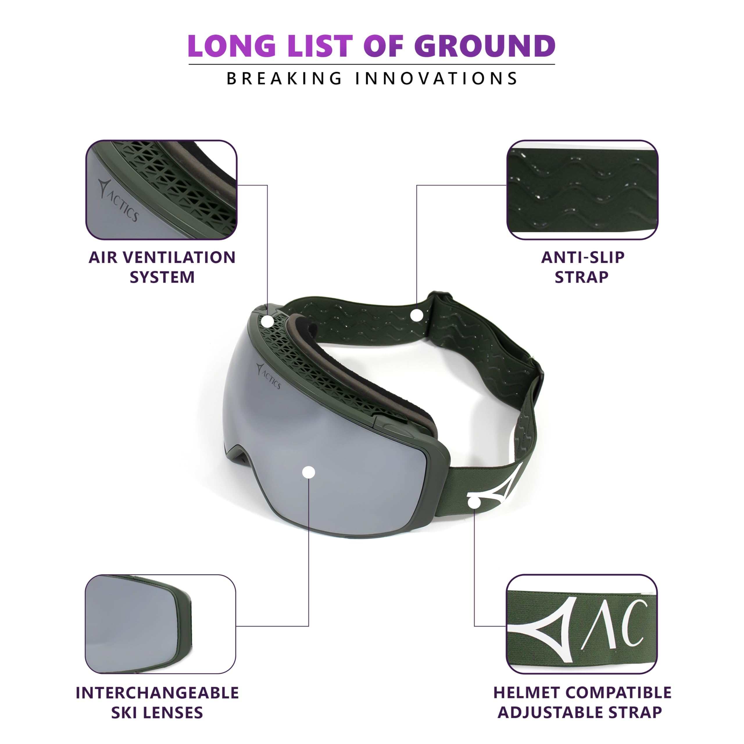 Eagle 3 - Maschera da sci Pro-Level, con potente lente magnetica intercambiabile, protezione UV400, protezione UV400, per uomini e donne, colore: verde militare