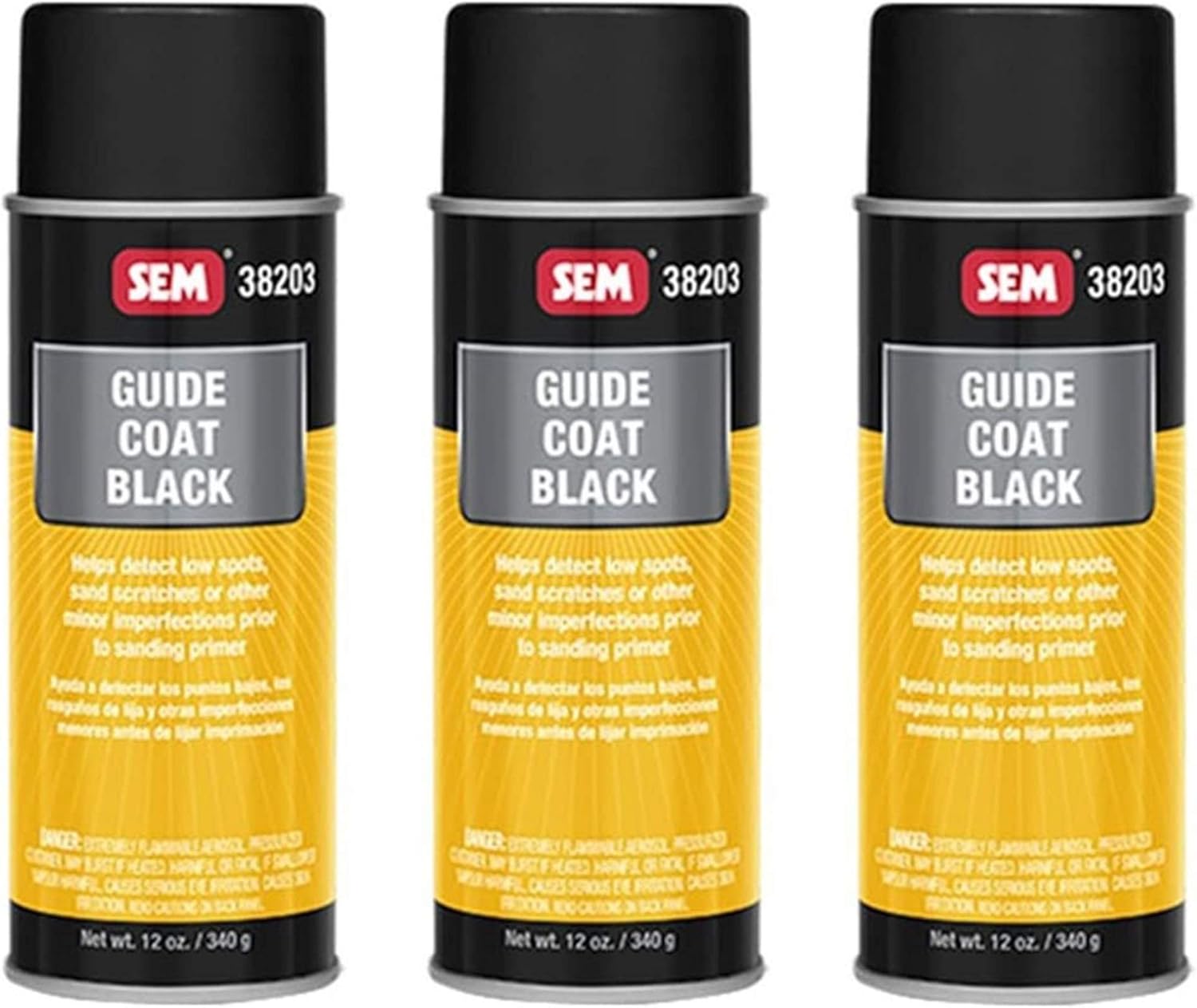 SEM Black Guide Coat (3) 12 oz Aerosol Spray Paint, 3 Count, Gloss, Black, Automotive/Industrial (Primed Surfaces), Indoor and Outdoor