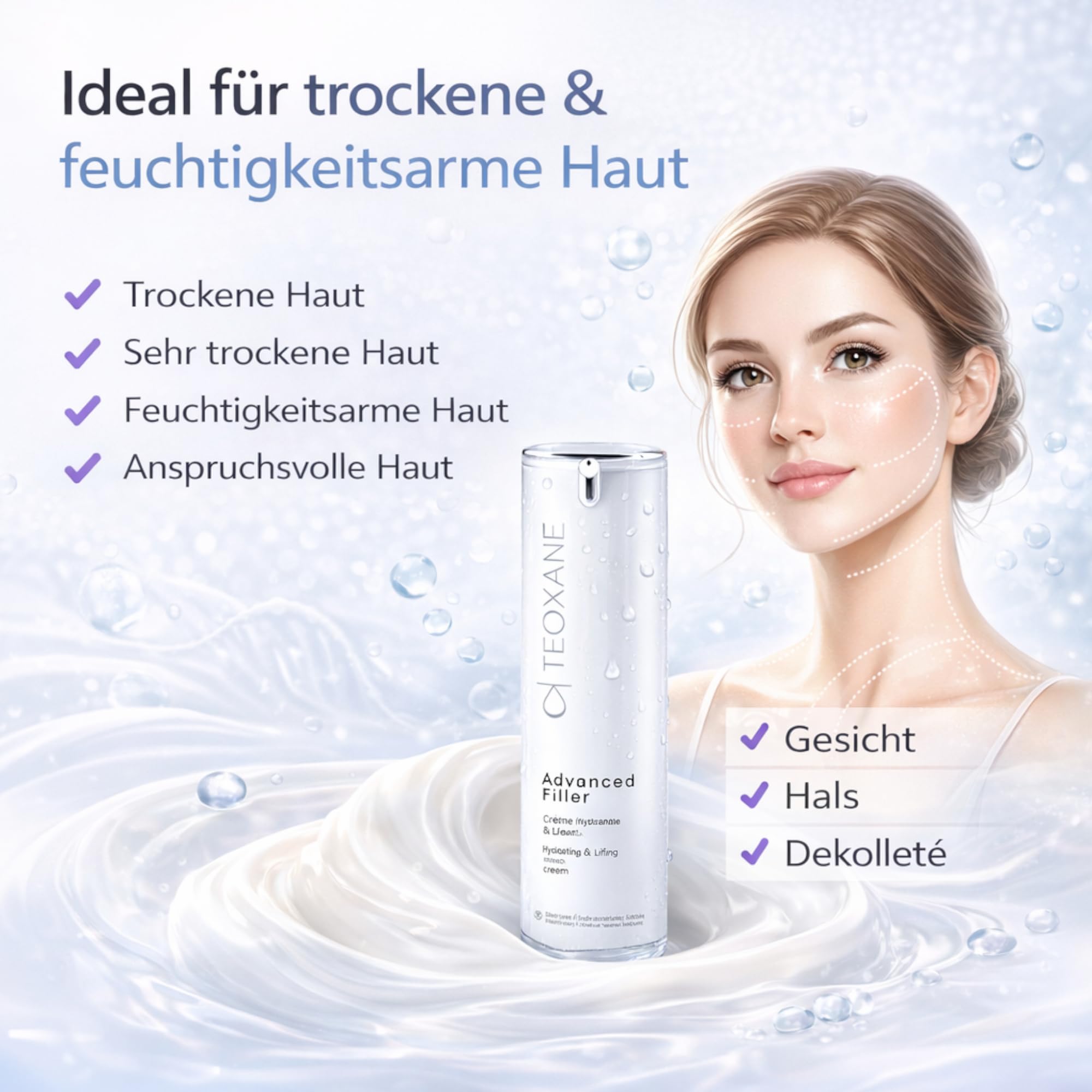 TEOXANE Advanced Filler Creme trockene Haut – Hyaluron Gesichtscreme Anti Aging, feuchtigkeitsspendende Faltencreme, aufpolsternde Gesichtspflege, regenerierende Dermokosmetik, MATRIXYL 3000, 50ml