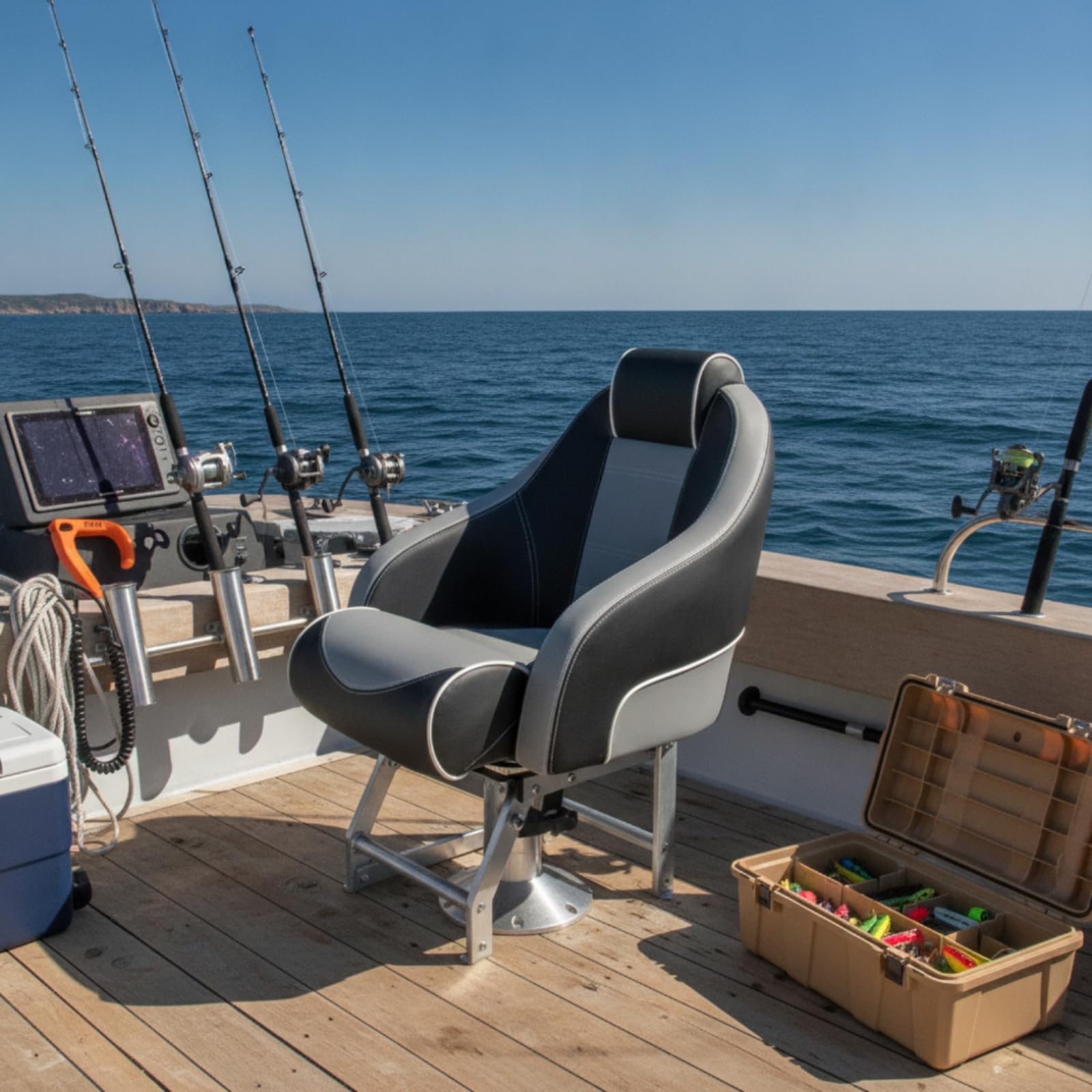 Sedile Barca Marino Impermeabile con Schienale Alto Poltrona Nautica Ergonomica Pieghevole Sedia con Cuscino Morbido Rivestimento in PVC Cerniera